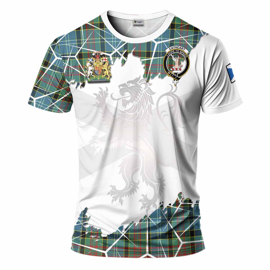 Cathcart Tartan T-Shirt with Family Crest and Lion Rampant Grunge Style