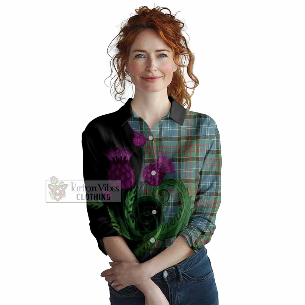 Cathcart Tartan Women Casual Shirt Traditional Scottish Thistle