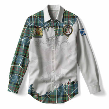 Cathcart Tartan Women Casual Shirt with Family Crest and Lion Rampant Grunge Style