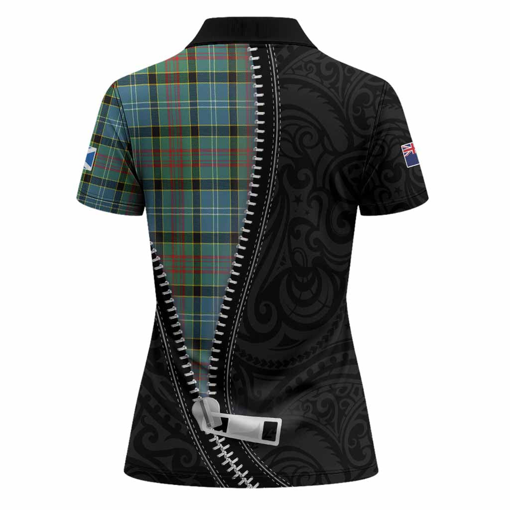 Cathcart Tartan Women Polo Shirt New Zealand Pattern Unique Zipper Stylized