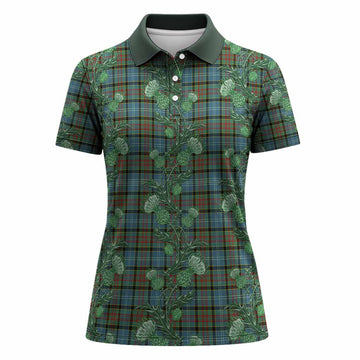 Cathcart Tartan Women Polo Shirt Seamless Scottish Thistle Flowers
