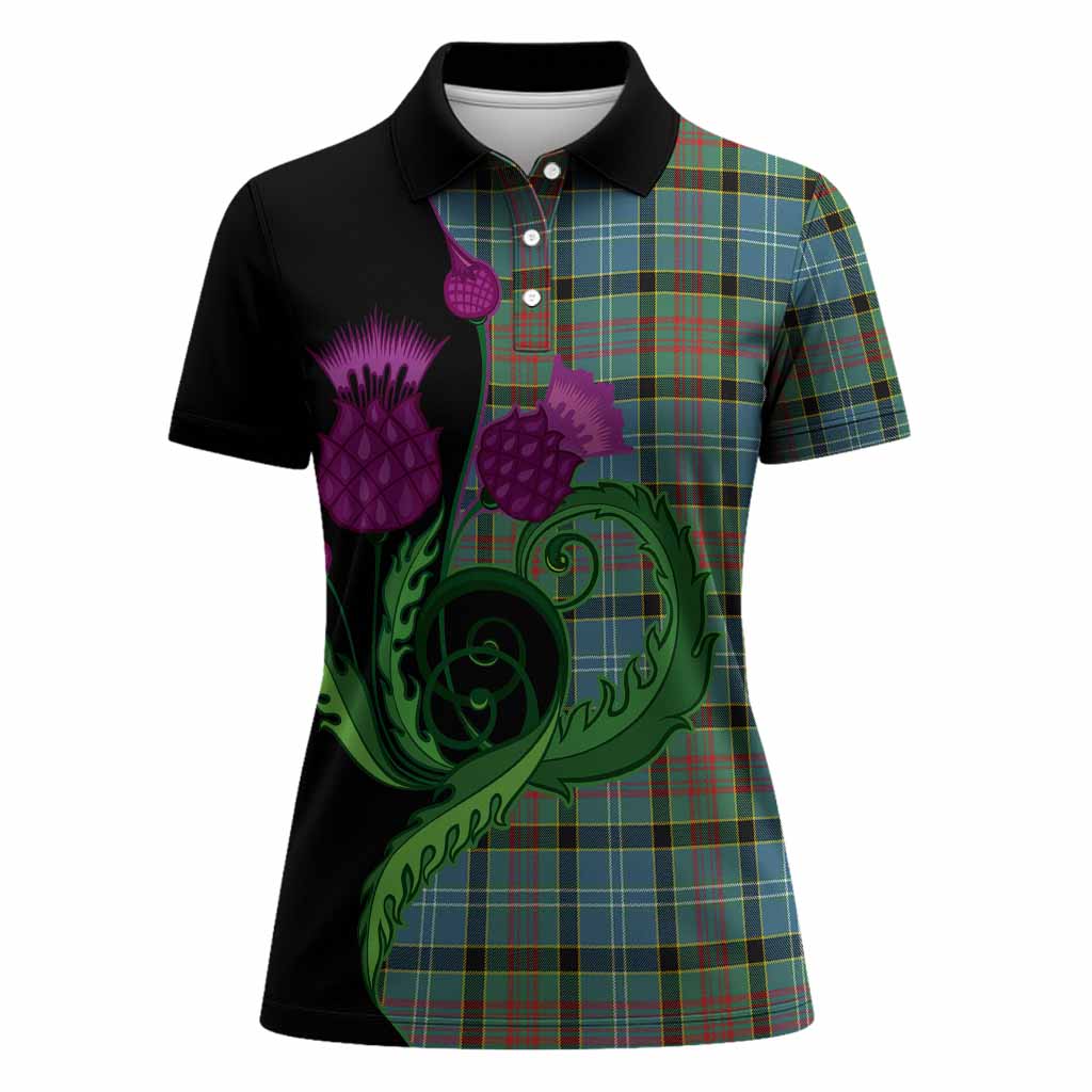 Cathcart Tartan Women Polo Shirt Traditional Scottish Thistle