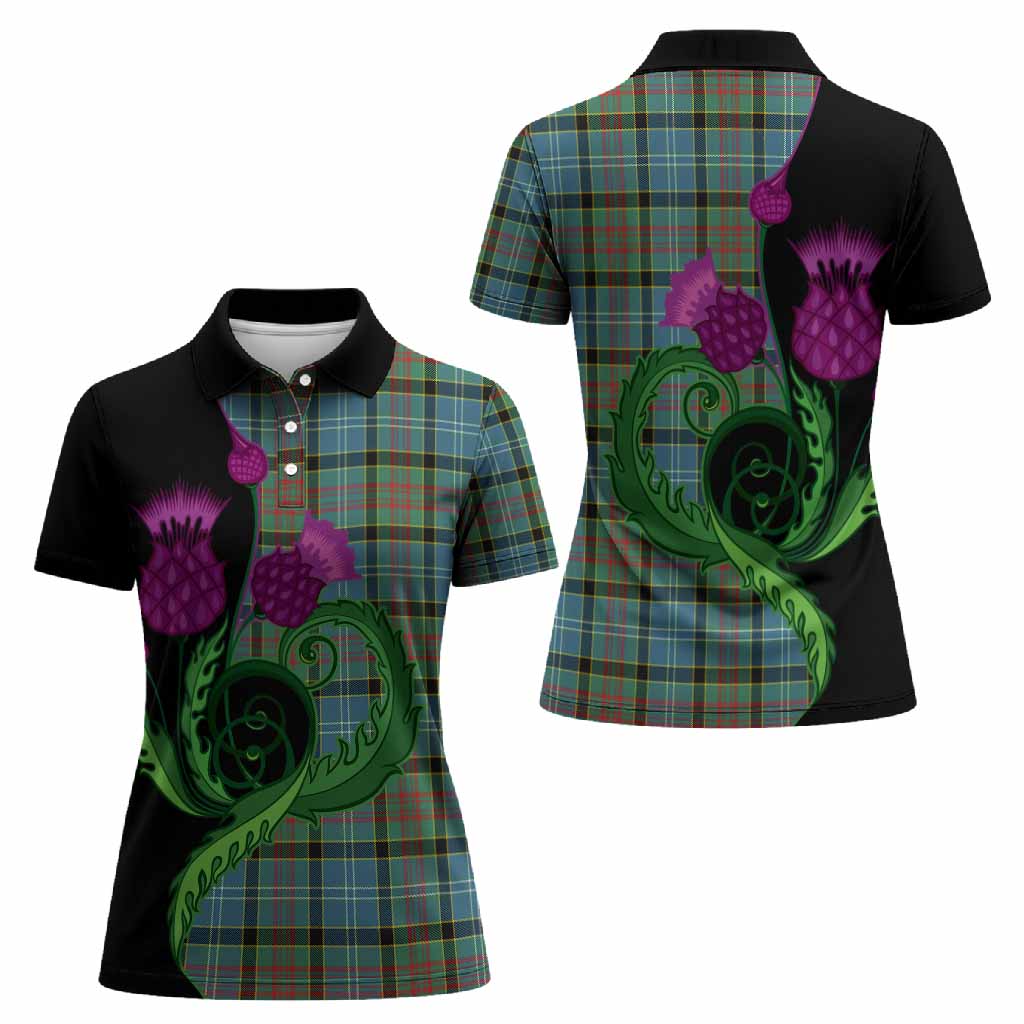 Cathcart Tartan Women Polo Shirt Traditional Scottish Thistle