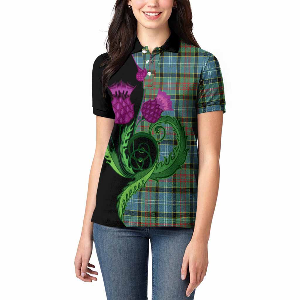 Cathcart Tartan Women Polo Shirt Traditional Scottish Thistle