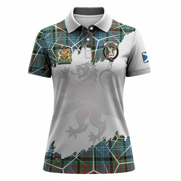 Cathcart Tartan Women Polo Shirt with Family Crest and Lion Rampant Grunge Style