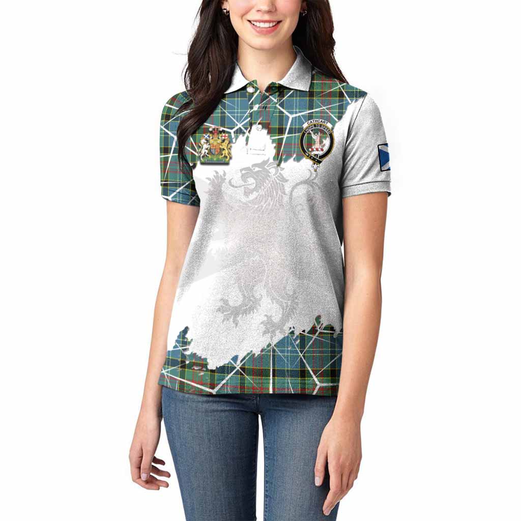 Cathcart Tartan Women Polo Shirt with Family Crest and Lion Rampant Grunge Style