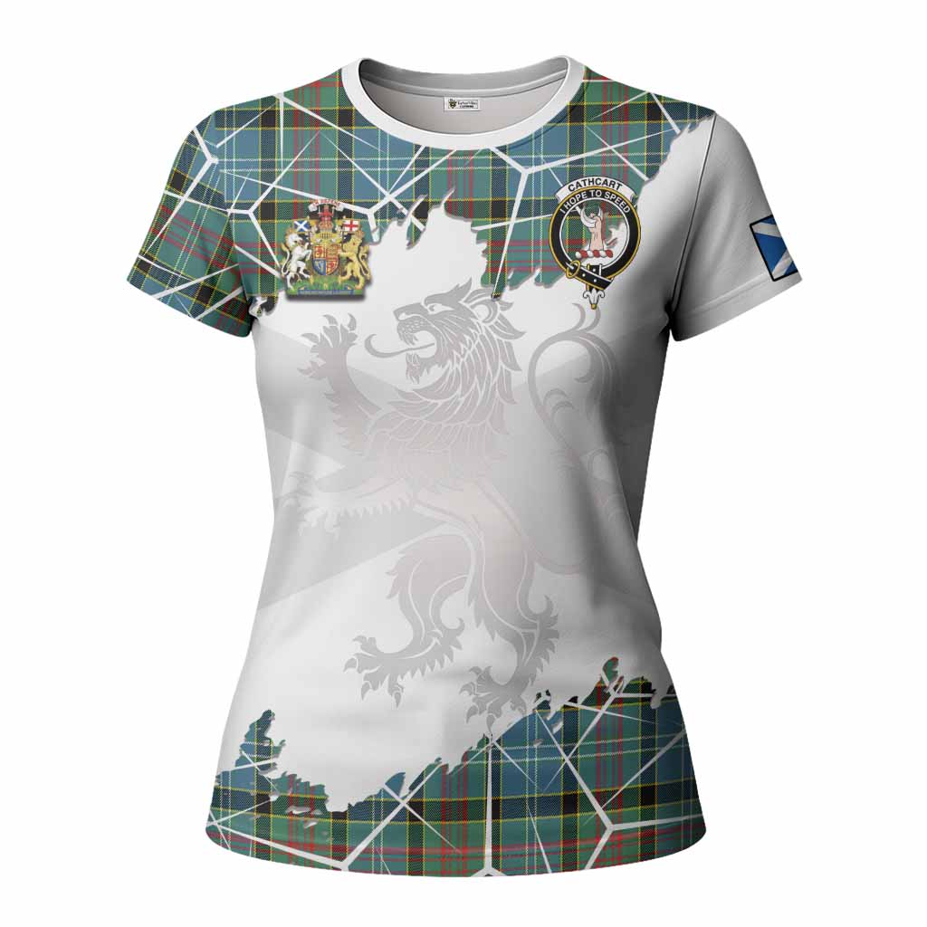 Cathcart Tartan Women T shirt with Family Crest and Lion Rampant Grunge Style