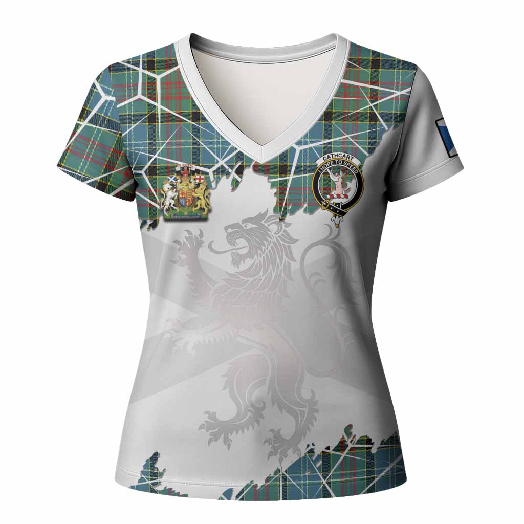 Cathcart Tartan Women T shirt with Family Crest and Lion Rampant Grunge Style