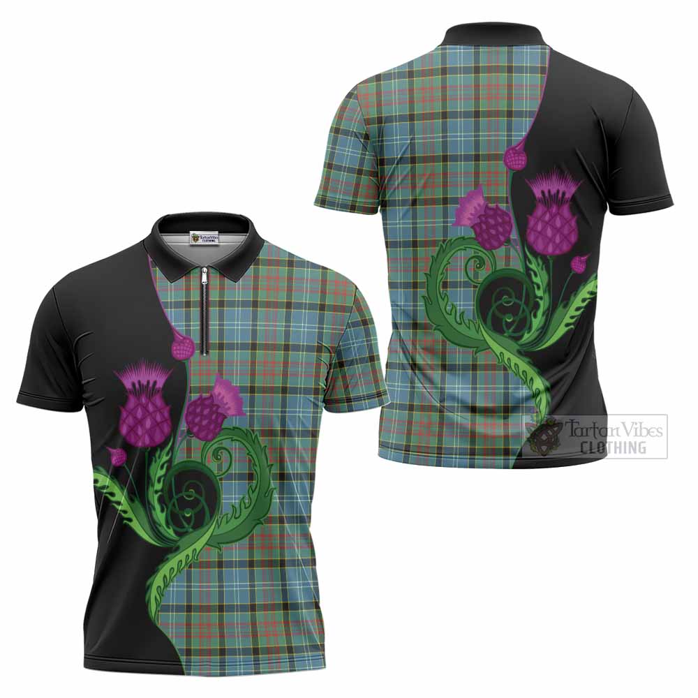 Cathcart Tartan Zipper Polo Shirt Traditional Scottish Thistle