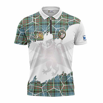 Cathcart Tartan Zipper Polo Shirt with Family Crest and Lion Rampant Grunge Style