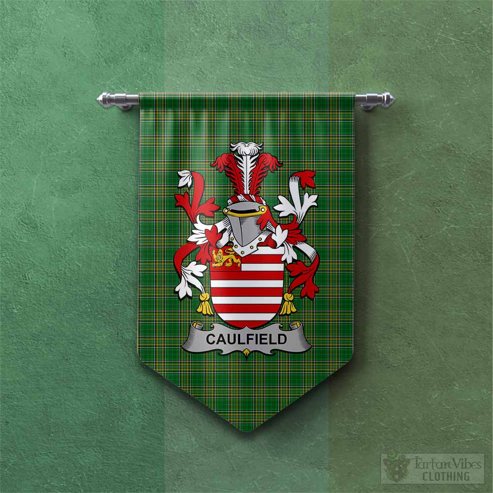 Tartan Vibes Clothing Caulfield Irish Clan Tartan Gonfalon, Tartan Banner with Coat of Arms