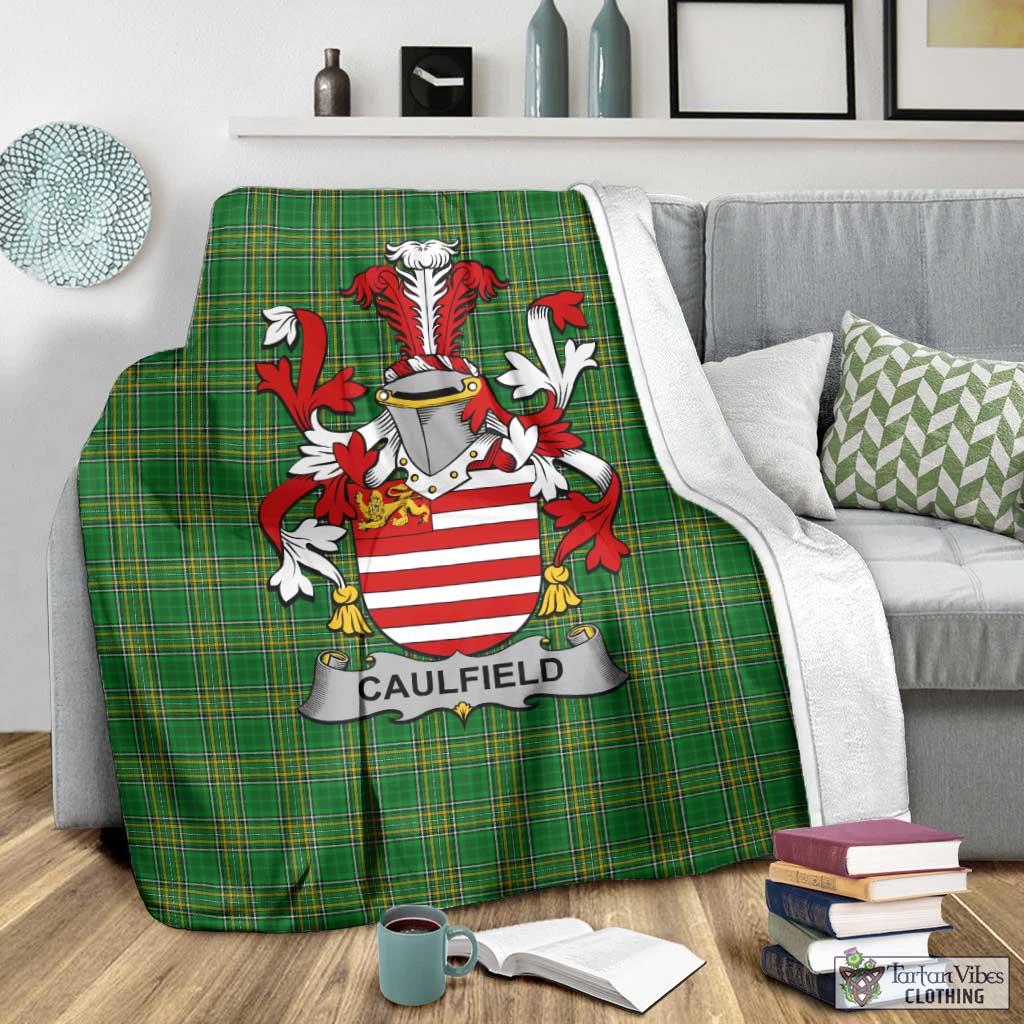 Tartan Vibes Clothing Caulfield Irish Clan Tartan Blanket with Coat of Arms