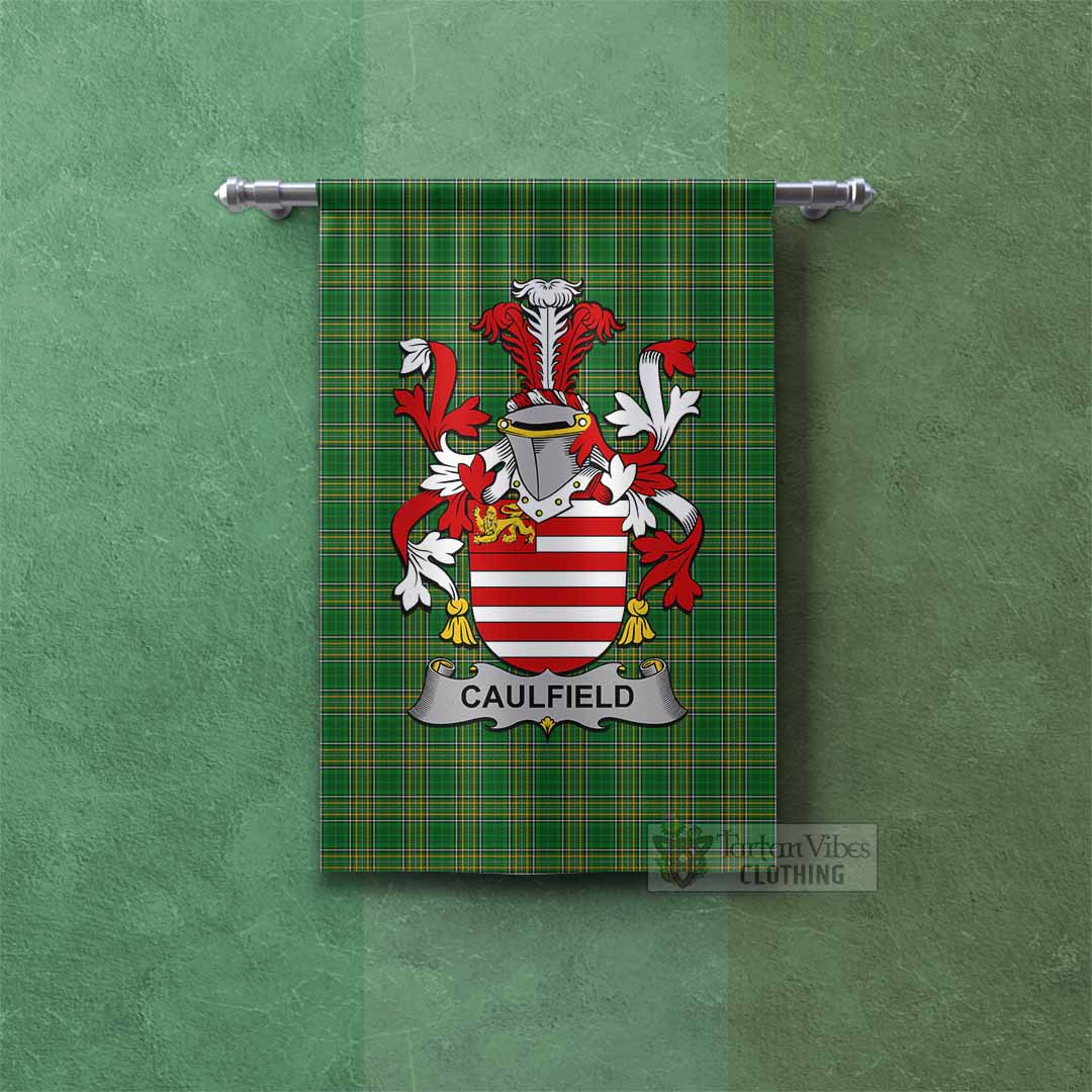 Tartan Vibes Clothing Caulfield Irish Clan Tartan Gonfalon, Tartan Banner with Coat of Arms
