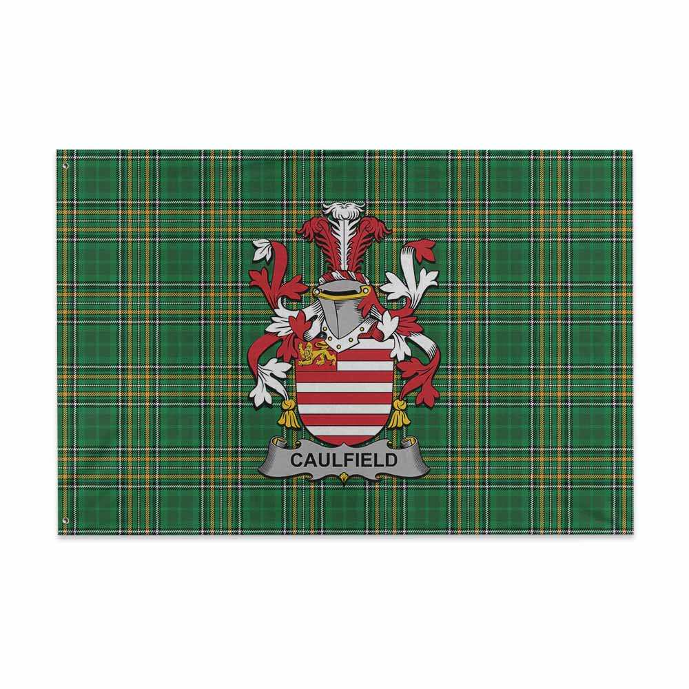 Tartan Vibes Clothing Caulfield Irish Clan Tartan House Flag with Coat of Arms