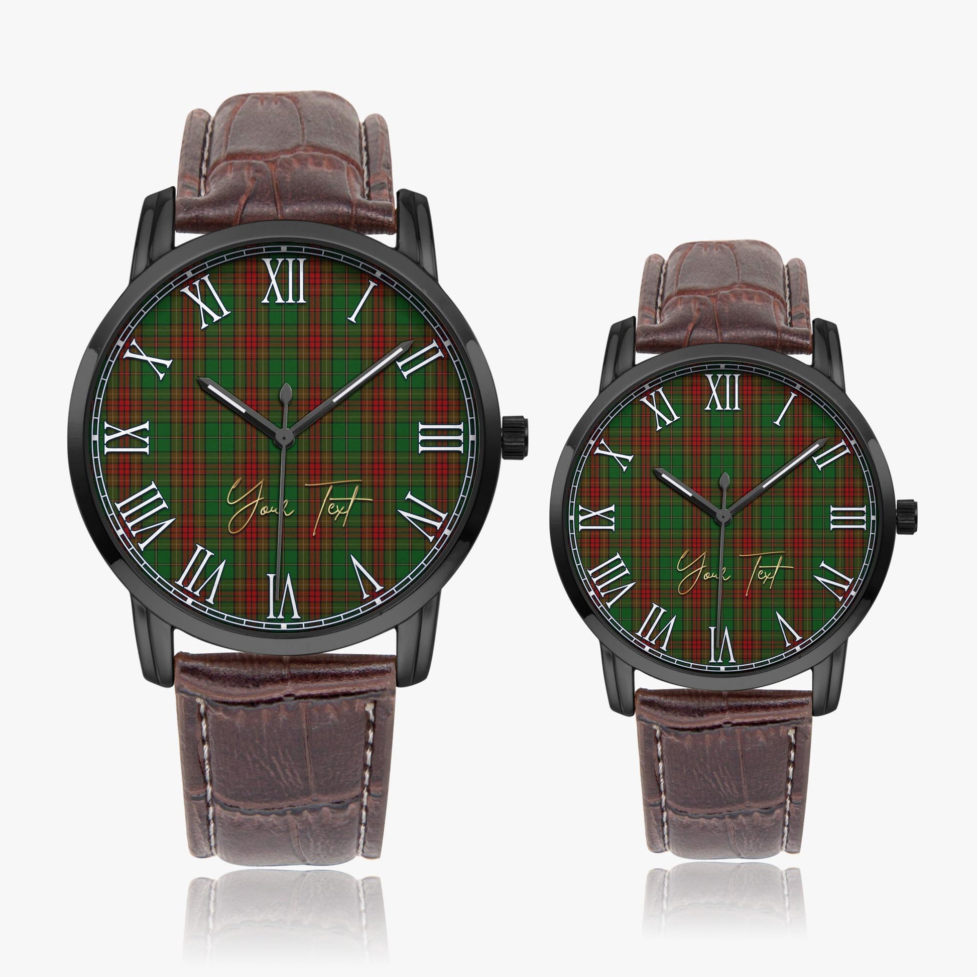 Cavan County Ireland Tartan Personalized Your Text Leather Trap Quartz Watch Wide Type Black Case With Brown Leather Strap - Tartanvibesclothing