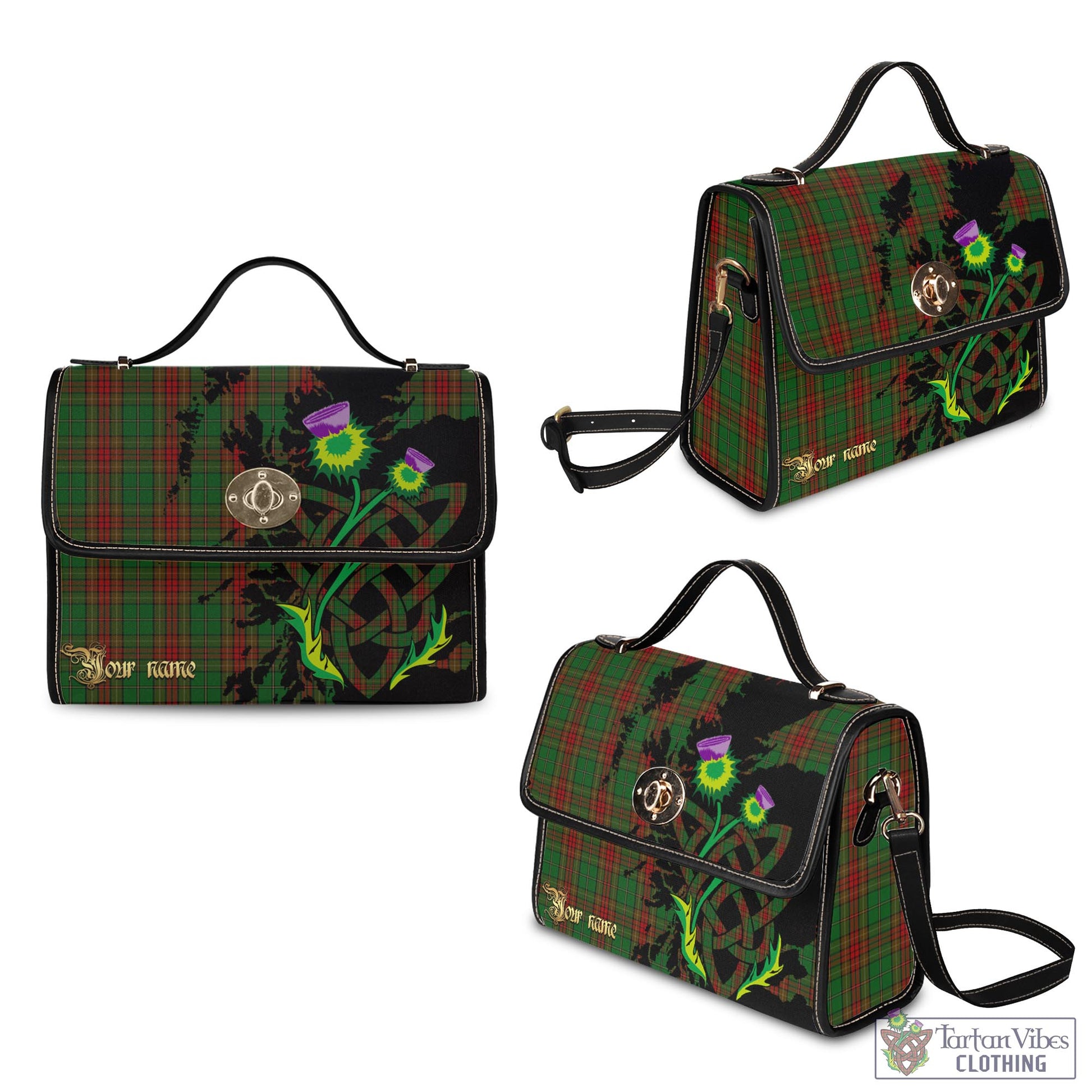 Tartan Vibes Clothing Cavan County Ireland Tartan Waterproof Canvas Bag with Scotland Map and Thistle Celtic Accents