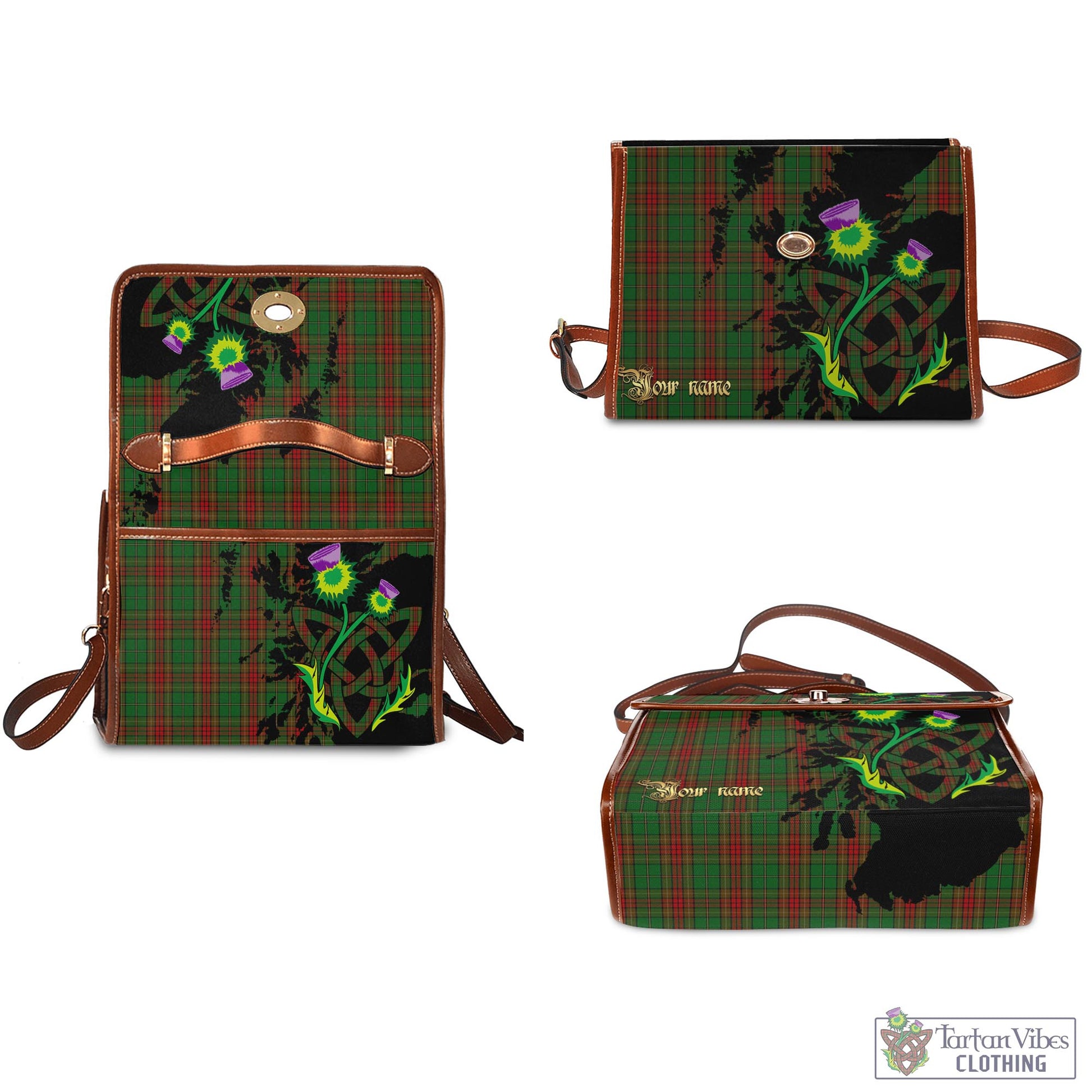 Tartan Vibes Clothing Cavan County Ireland Tartan Waterproof Canvas Bag with Scotland Map and Thistle Celtic Accents