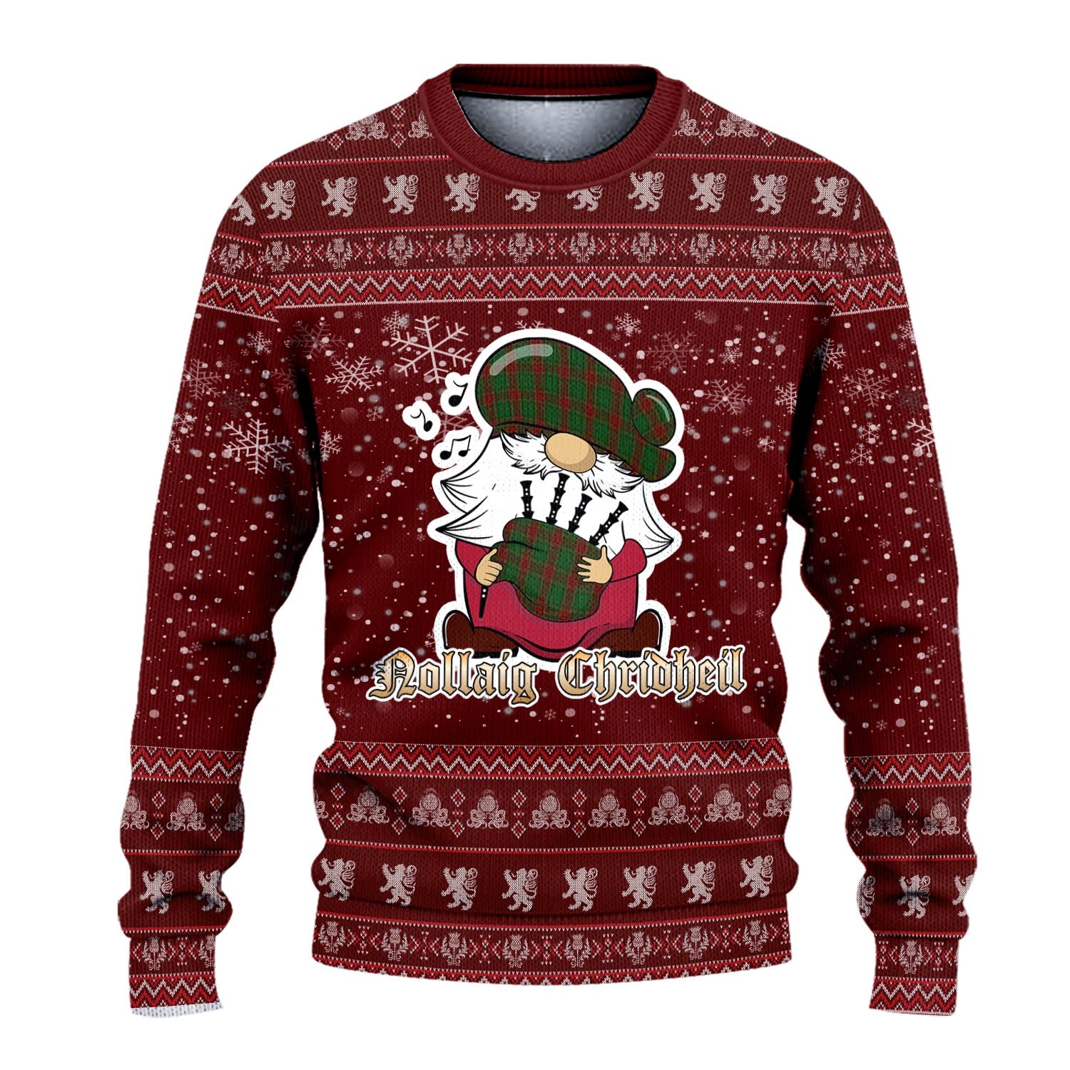 Cavan County Ireland Clan Christmas Family Knitted Sweater with Funny Gnome Playing Bagpipes - Tartanvibesclothing