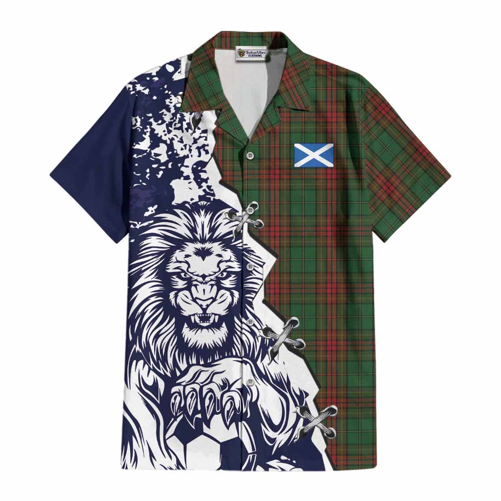 Cavan County Ireland Tartan Scottish Cotton Hawaiian Shirt Angry Lion With Soccer Ball Style