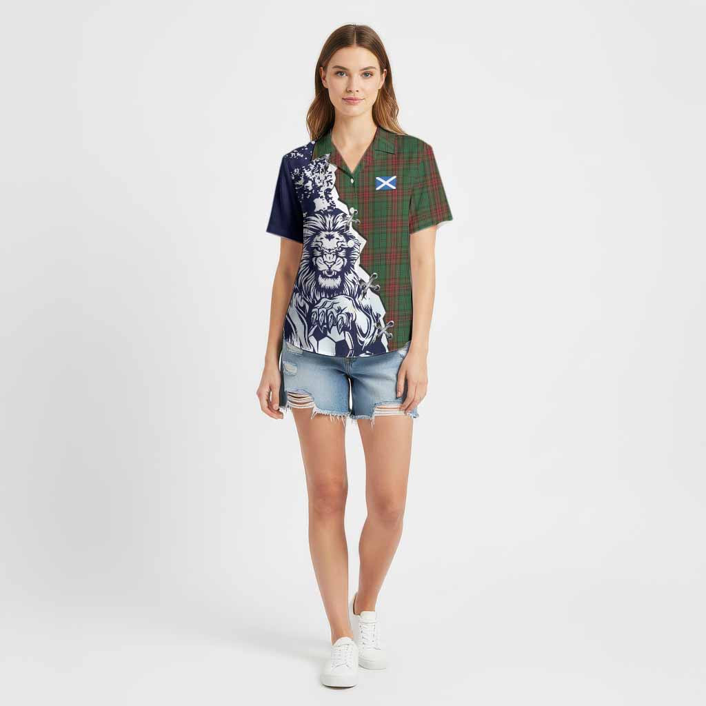 Cavan County Ireland Tartan Scottish Cotton Hawaiian Shirt Angry Lion With Soccer Ball Style