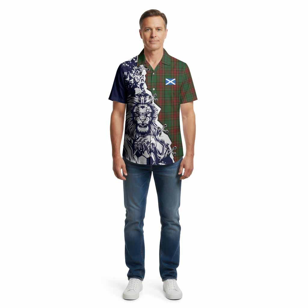 Cavan County Ireland Tartan Scottish Cotton Hawaiian Shirt Angry Lion With Soccer Ball Style