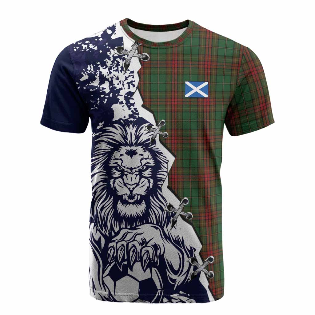 Cavan County Ireland Tartan Scottish Cotton T-shirt Angry Lion With Soccer Ball Style