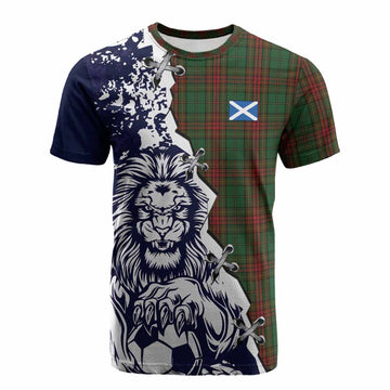 Cavan County Ireland Tartan Scottish Cotton T-shirt Angry Lion With Soccer Ball Style