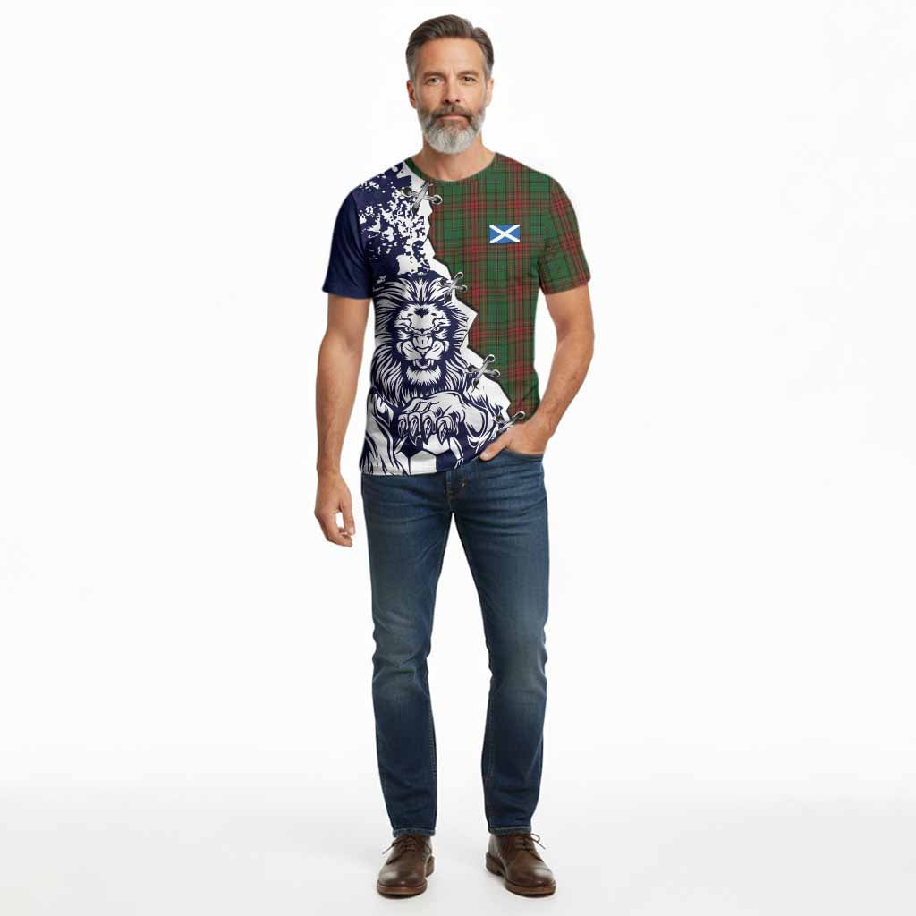 Cavan County Ireland Tartan Scottish Cotton T-shirt Angry Lion With Soccer Ball Style