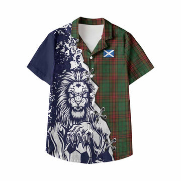 Cavan County Ireland Tartan Scottish Kid Hawaiian Shirt Angry Lion With Soccer Ball Style