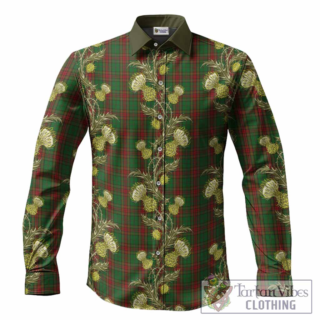 Cavan Tartan Long Sleeve Button Shirts Seamless Scottish Thistle Flowers