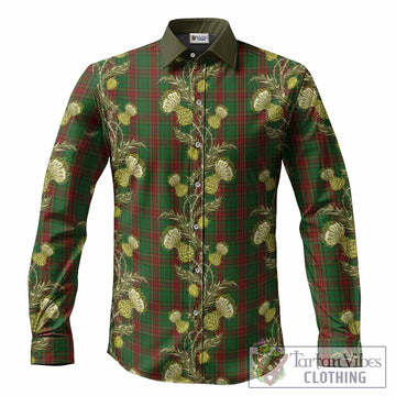 Cavan Tartan Long Sleeve Button Shirts Seamless Scottish Thistle Flowers