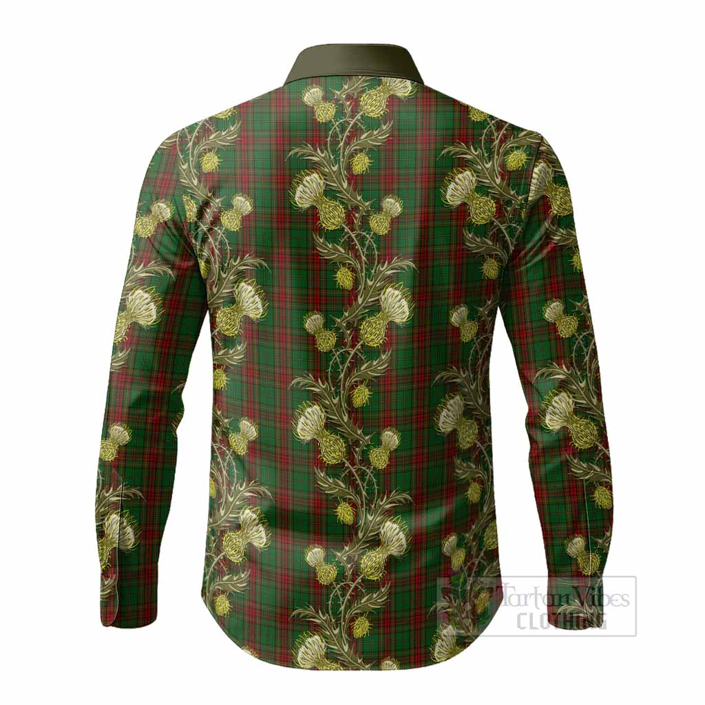 Cavan Tartan Long Sleeve Button Shirts Seamless Scottish Thistle Flowers