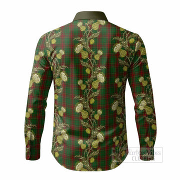 Cavan Tartan Long Sleeve Button Shirts Seamless Scottish Thistle Flowers