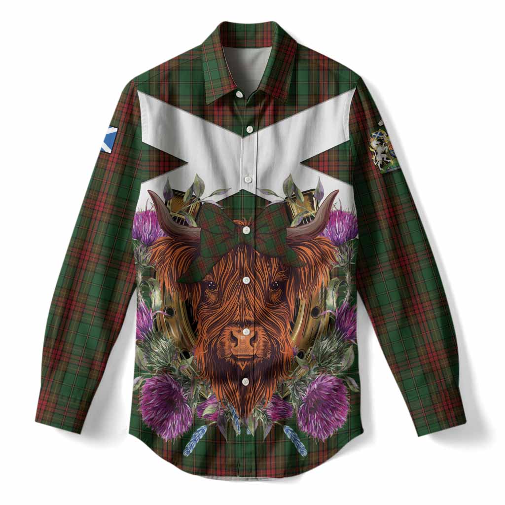 Cavan Tartan Women Casual Shirt Scottish Thistle Heilan Coo