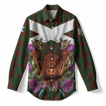 Cavan Tartan Women Casual Shirt Scottish Thistle Heilan Coo
