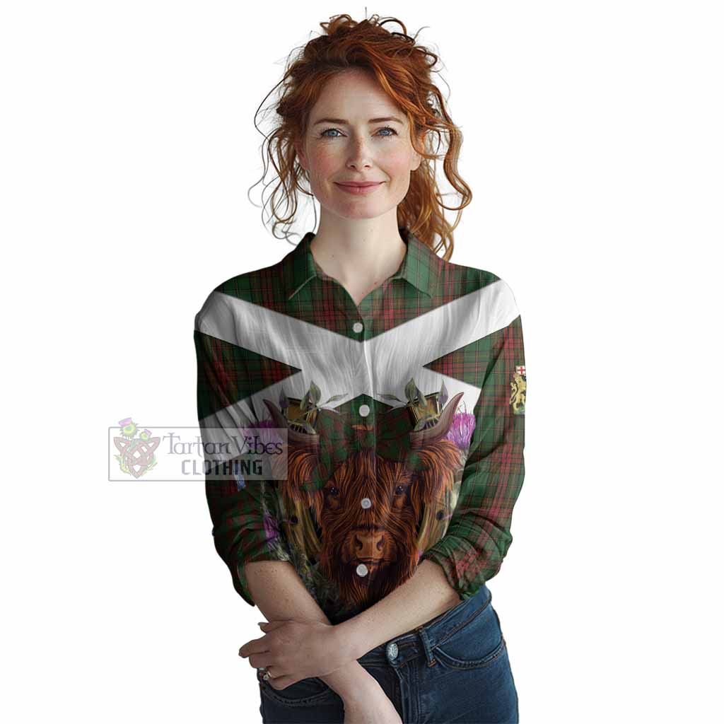 Cavan Tartan Women Casual Shirt Scottish Thistle Heilan Coo