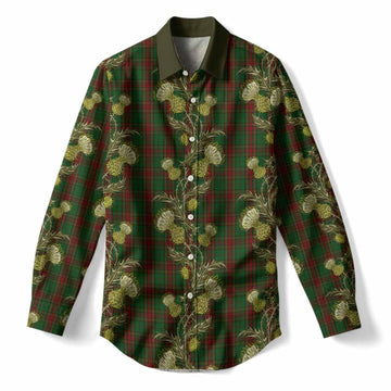 Cavan Tartan Women Casual Shirt Seamless Scottish Thistle Flowers