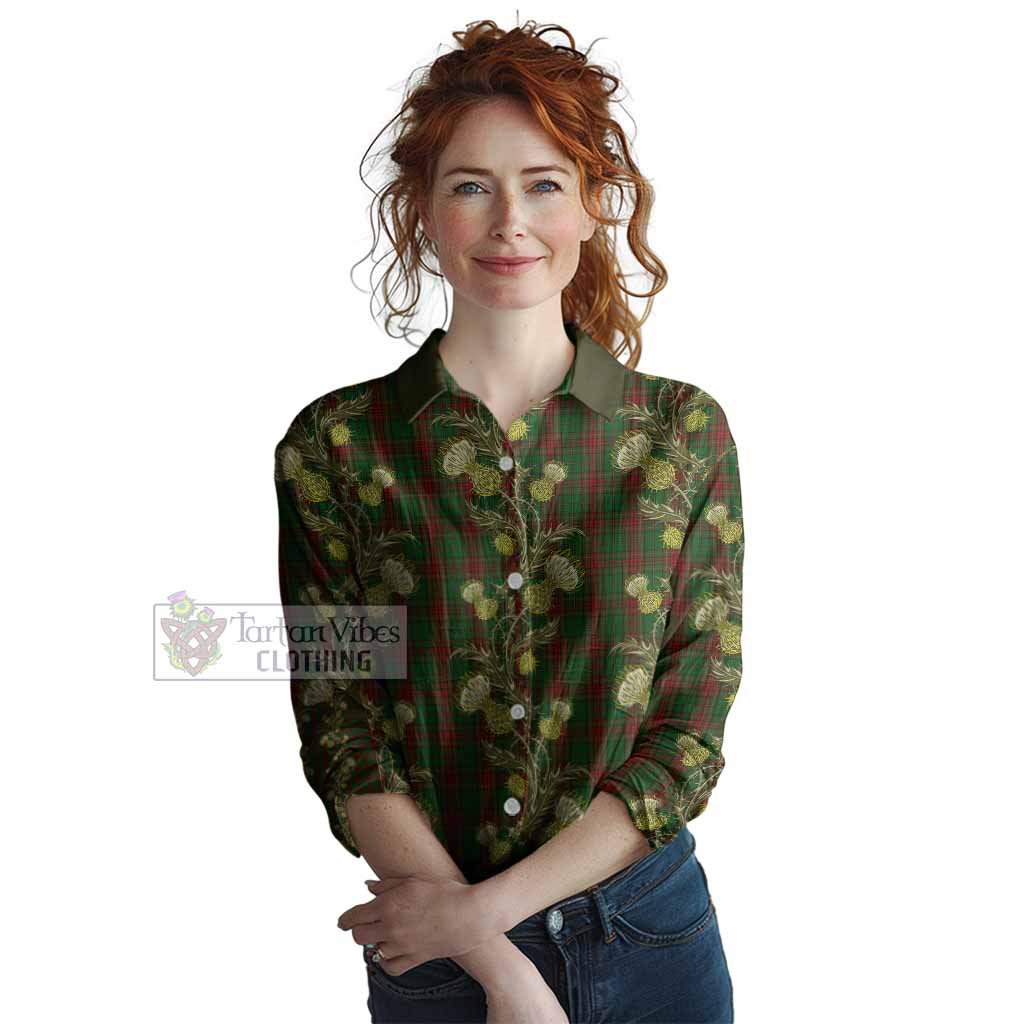 Cavan Tartan Women Casual Shirt Seamless Scottish Thistle Flowers