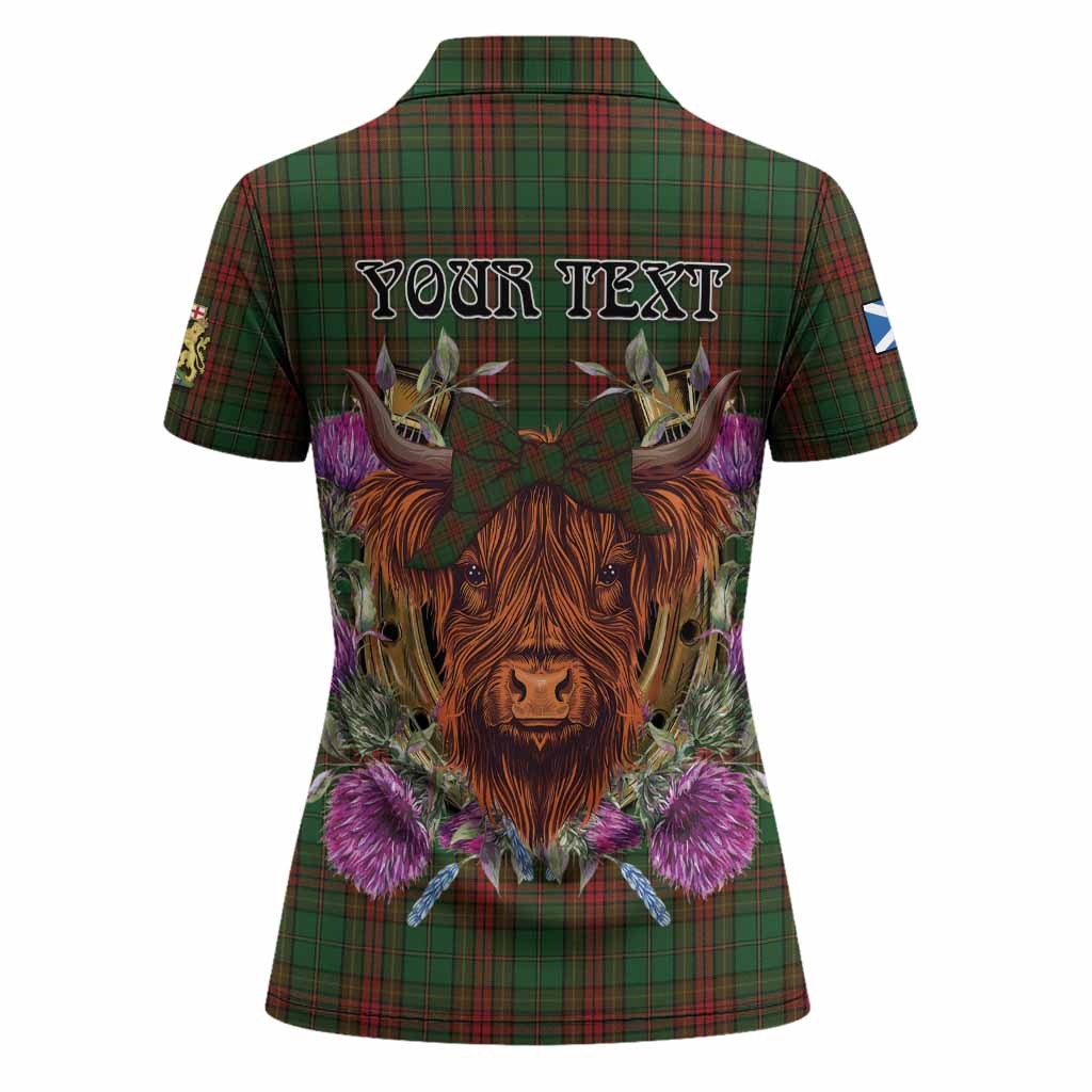 Cavan Tartan Women Polo Shirt Scottish Thistle Heilan Coo