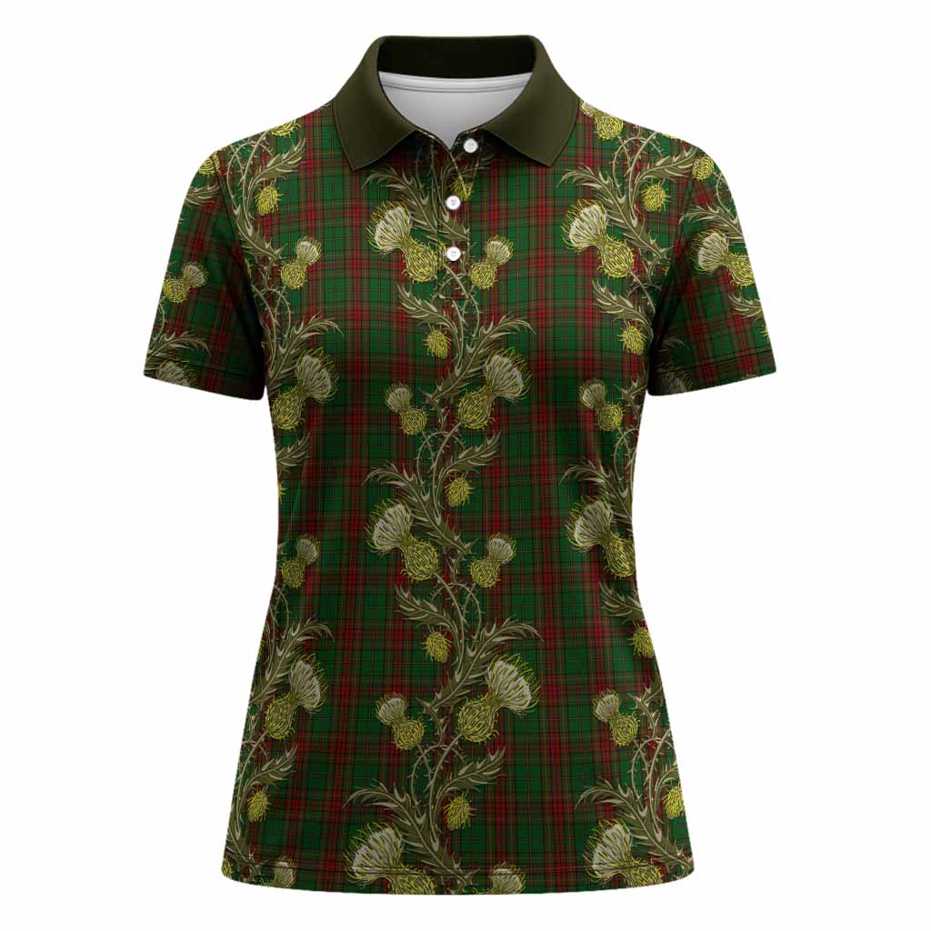 Cavan Tartan Women Polo Shirt Seamless Scottish Thistle Flowers