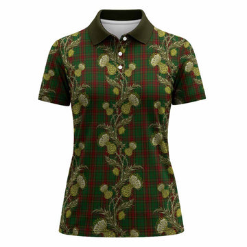 Cavan Tartan Women Polo Shirt Seamless Scottish Thistle Flowers