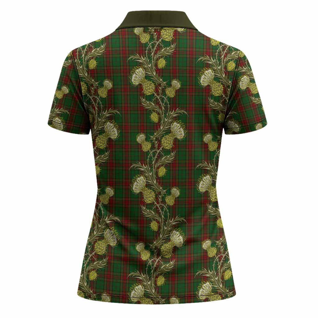 Cavan Tartan Women Polo Shirt Seamless Scottish Thistle Flowers