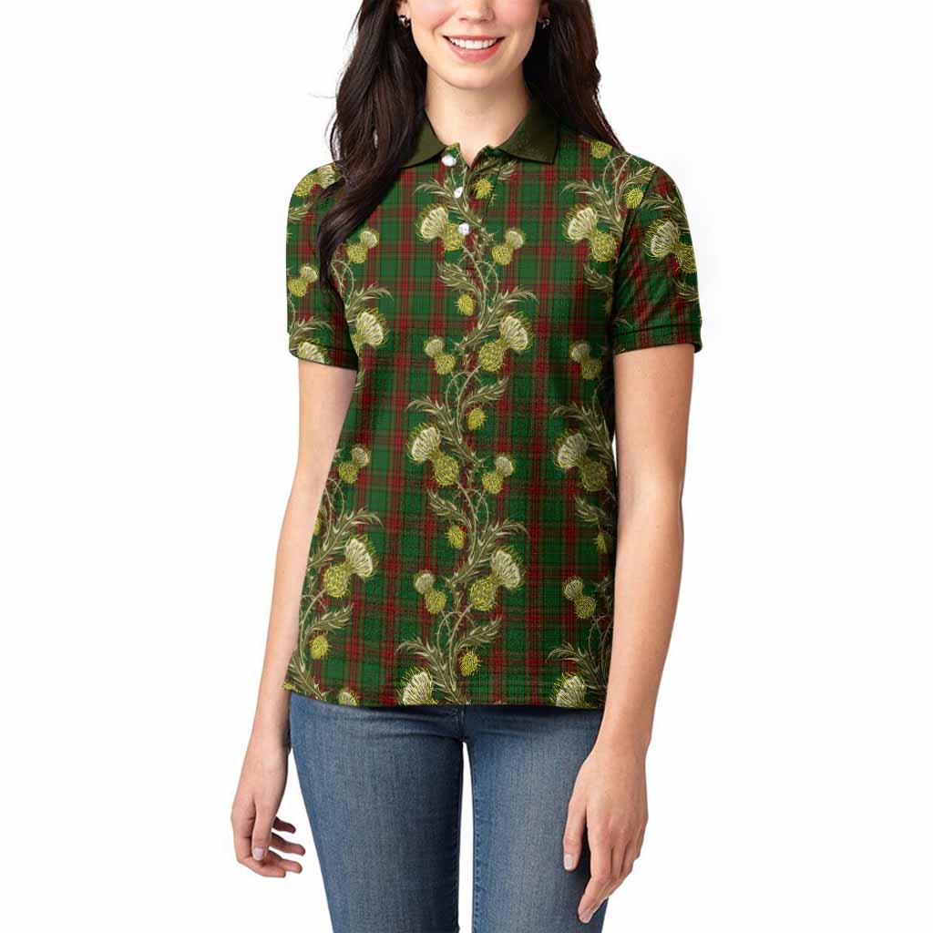 Cavan Tartan Women Polo Shirt Seamless Scottish Thistle Flowers