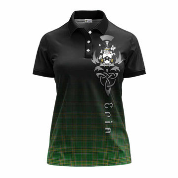 Tartan Vibes Clothing Cawley Irish Clan Women's Polo Shirt with Coat of Arms Erin Go Bragh Celtic Inspired