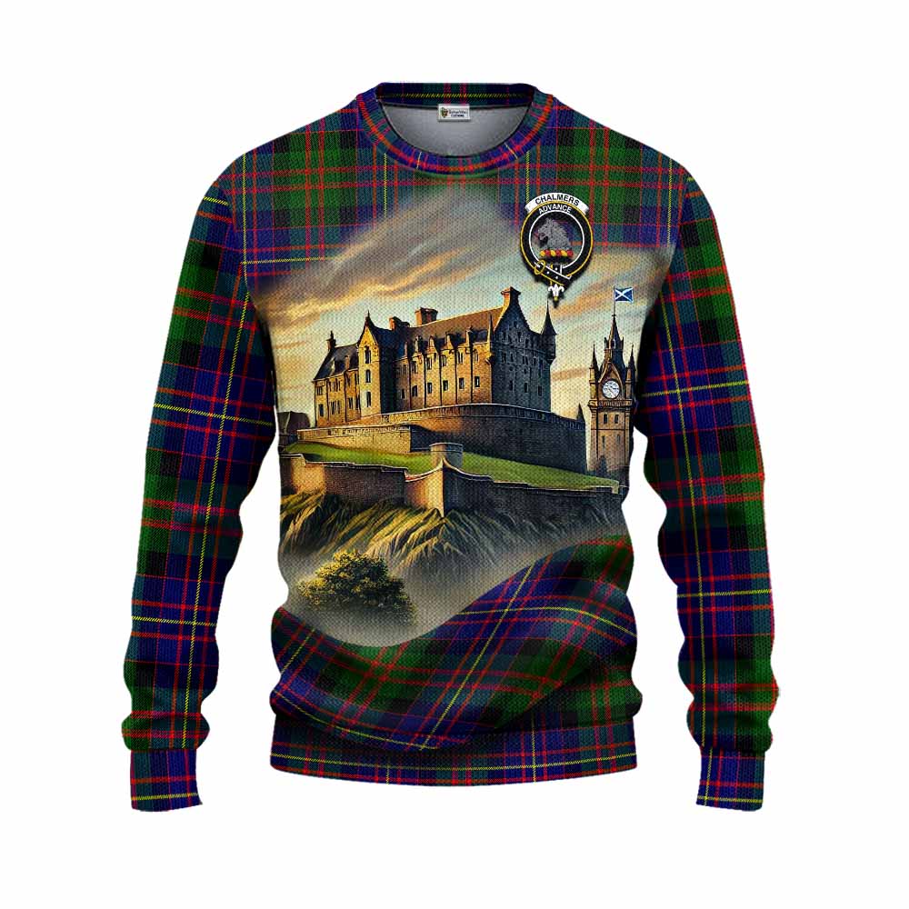 Chalmers Tartan Family Crest Knitted Sweater with Scottish Ancient Castle Style Unisex - Tartan Vibes Clothing