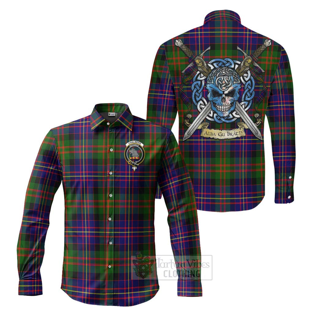 Chalmers Tartan Long Sleeve Button Shirt with Family Crest Celtic Skull Style Men's Shirt S - Tartan Vibes Clothing