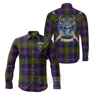 Chalmers Tartan Long Sleeve Button Shirt with Family Crest Celtic Skull Style Men's Shirt S - Tartan Vibes Clothing