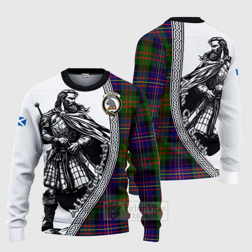 Chalmers Tartan Clan Crest Knitted Sweater with Highlander Warrior Celtic Style Unisex - Tartan Vibes Clothing