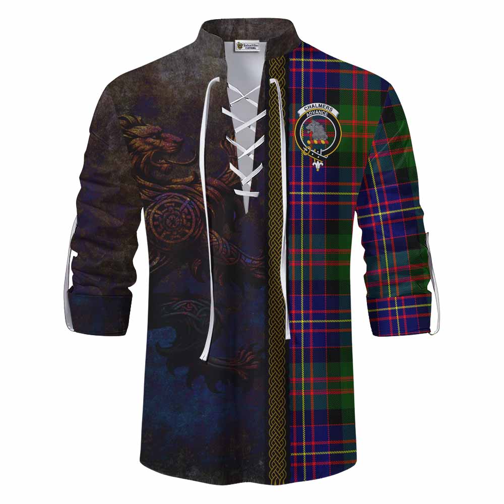Tartan Vibes Clothing Chalmers Tartan Family Crest Ghillie Kilt Shirt Alba Gu Brath Be Brave Lion Ancient Style