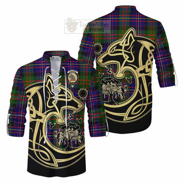 Chalmers Tartan Ghillie Kilt Shirt with Family Crest Celtic Wolf Style Men - Tartan Vibes Clothing